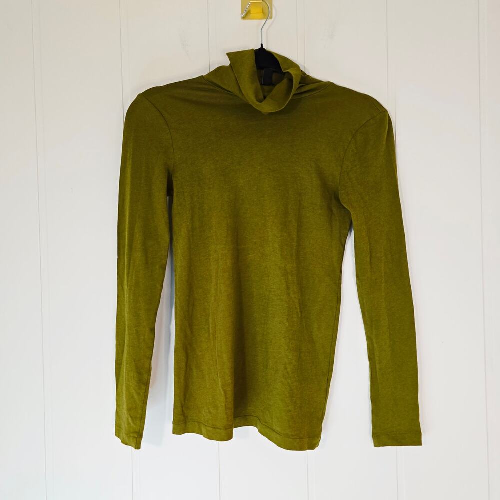 J Crew Feather Jersey Turtleneck Olive Green Lightweight Size XXS